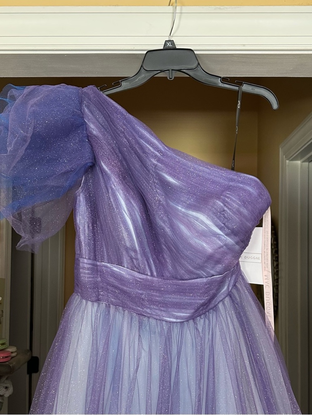 Mac Duggal Lavender Ombré Glitter One-Shoulder Tulle Evening Ball Gown Size 12 - Picture 6 of 11